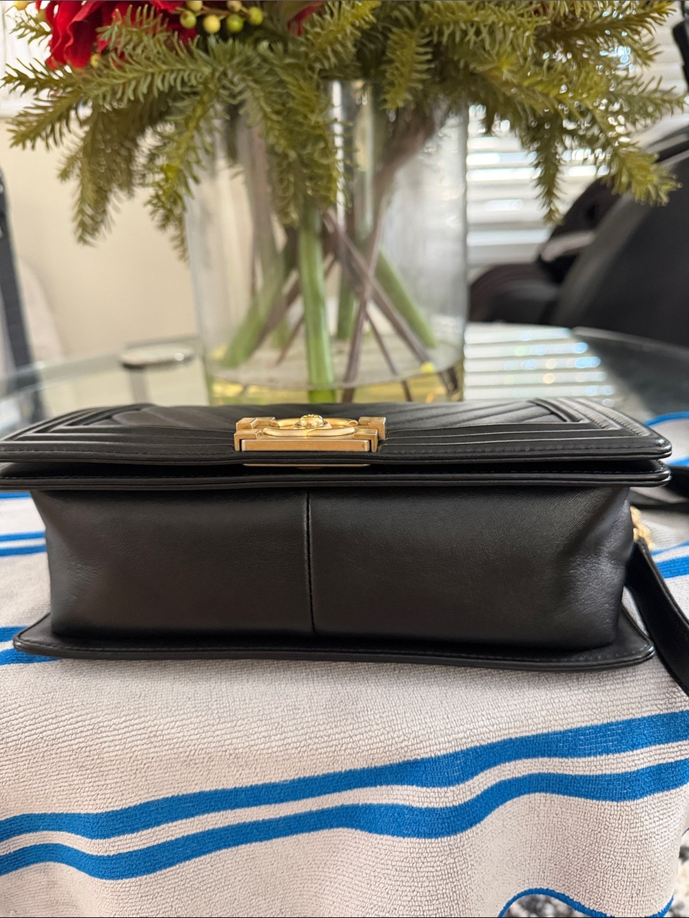Authentic CHANEL Black Quilted Chevron Boy Bag with Gold Hardware - Picture 12 of 15